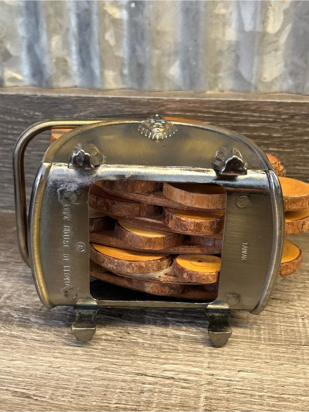 VTG House of Lloyd (6) Wood Log Coasters & Holder